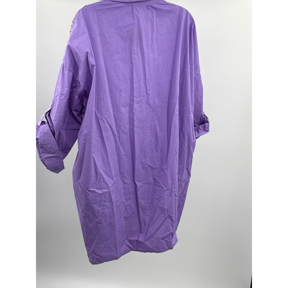 Rosa 99 Style Italy Purple Cotton Floral Sequin Embroidered Button Down Shirt - Picture 5 of 8